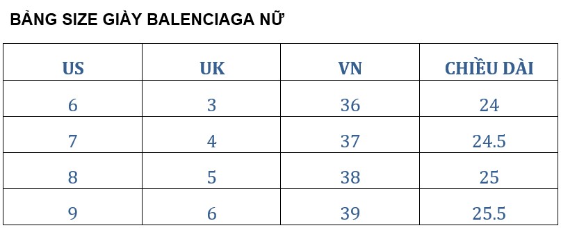 Bảng size giày Balenciaga nữ
